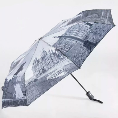 Зонт с большим куполом EuroСlim 8106 Санкт-Петербург, чёрно-белый