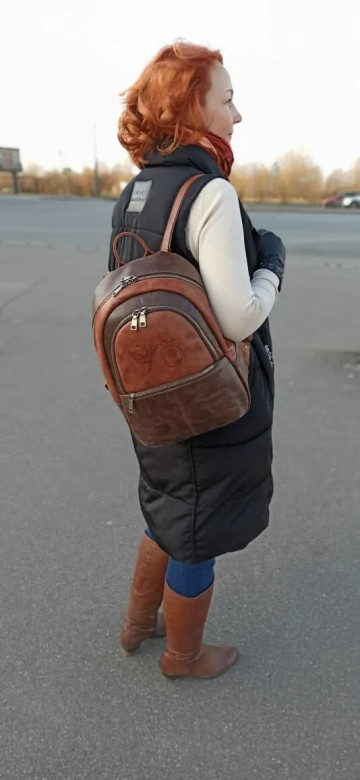 Рюкзак женский Natalia Kalinovskaya Р-43.602-1 «Леона» коричневый/рыжий гладкий