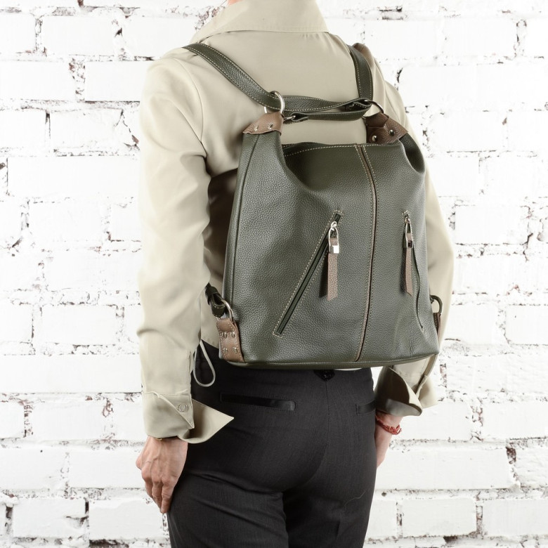 Сумка-рюкзак Sumkov 286/1 зелёная/бежевая