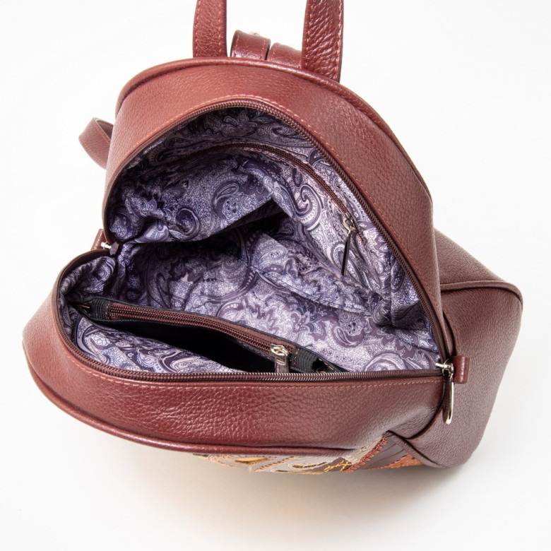 Кожаный рюкзак Protege, 348-181 "Техно" чёрный+бордо флотер