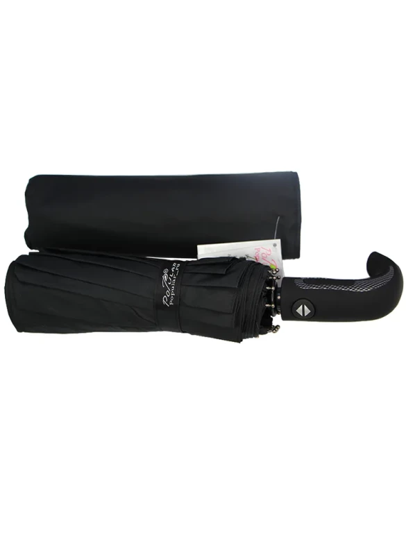 Зонт мужской Popular 2600-MN 12 спиц чёрный, полный автомат, ручка крюк пластик