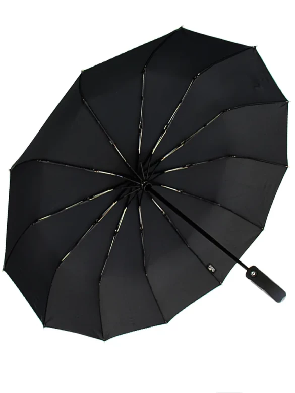 Зонт мужской Popular 2600-MN 12 спиц чёрный, полный автомат, ручка крюк пластик