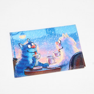 Обложка для паспорта 02-006-222 "Кот с кошкой в кафе на фоне Казанского"