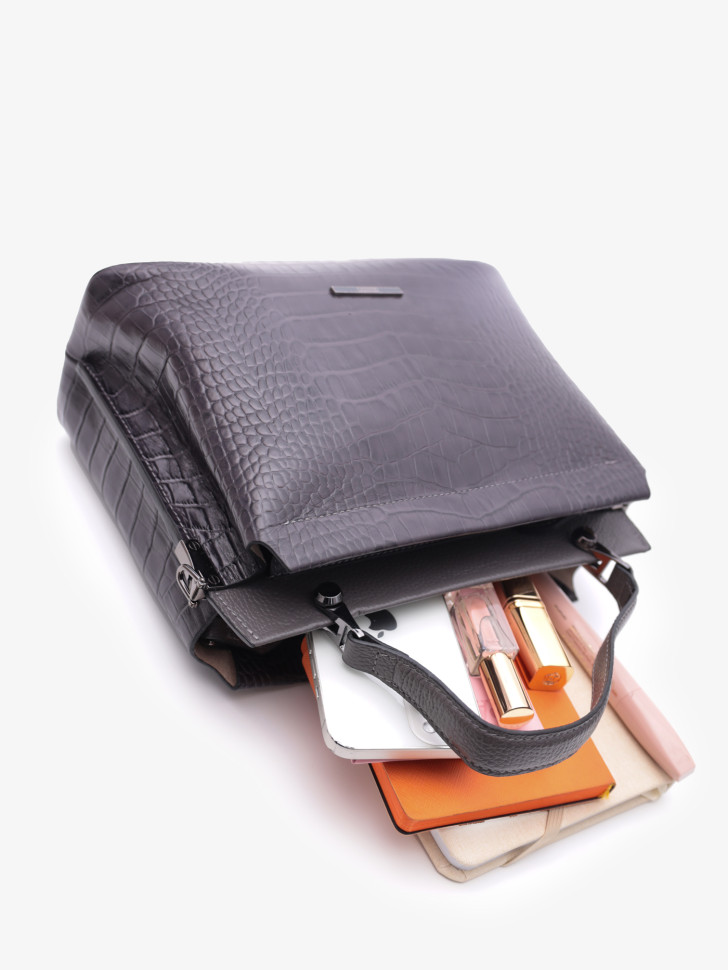 Сумка женская Karya 2427 тёмно-серый крокодил