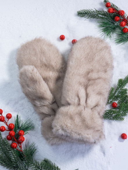 Варежки женские Baggins иск.мех бежевые