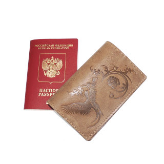 Обложка для паспорта кожаная Бежевый, Птица