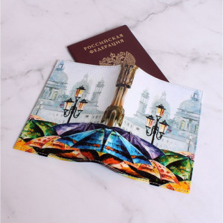 Обложка для паспорта 02-006-018-23 "Яркие зонты на фоне собора"